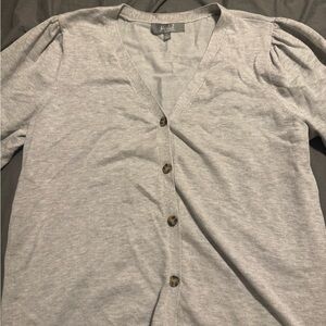 Marled Gray Knit V-Neck Sweater